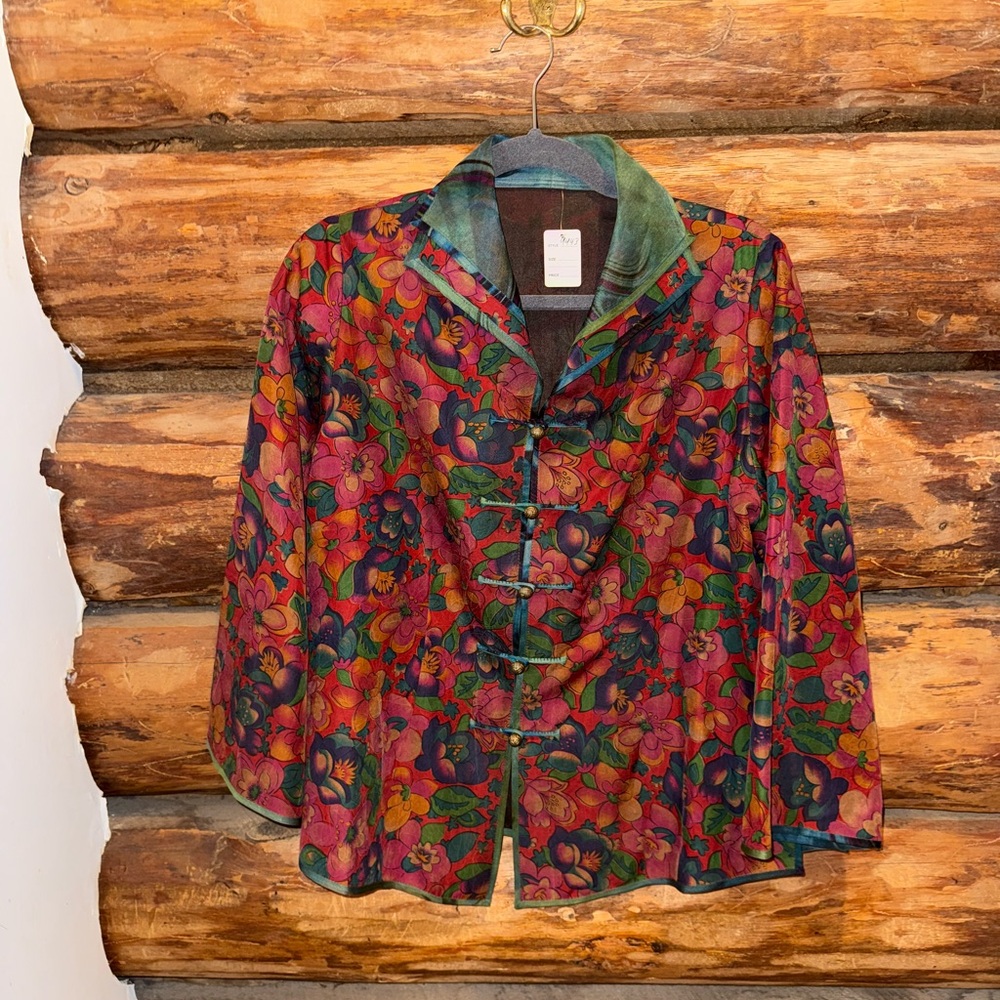 😍Gorgeous Vintage Earthen Silk Floral Multicolor Jacket